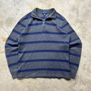 Grey & Navy Striped Polo Ralph Lauren Quarter Zip Sweater Size Youth XL
